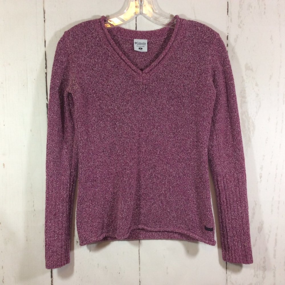 🦃 3/$18 Columbia Sportswear Sweater Purple Marled Chunky V-Neck Textured Top